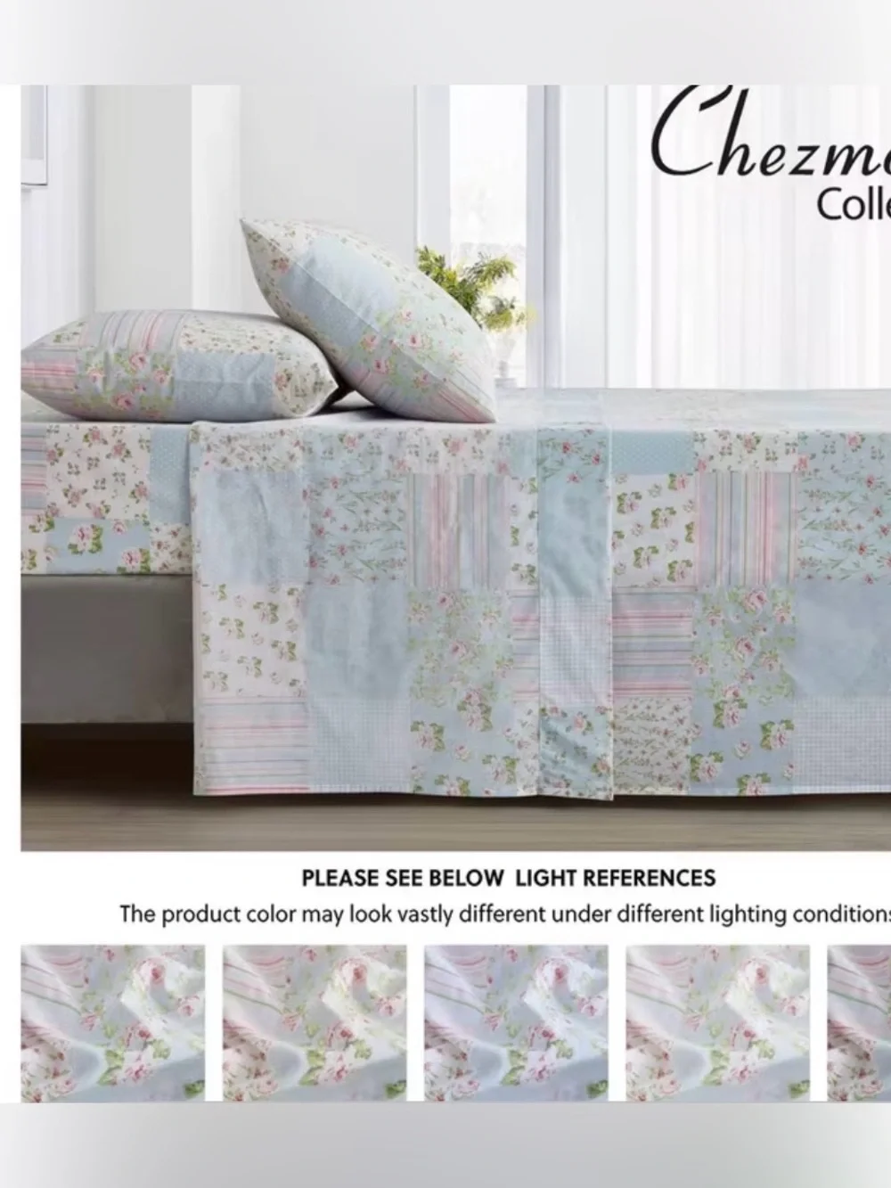 New 3pc Twin Shabby Chic Holly 3/4 Printed Floral Patchwork Cotton Sheet Set
